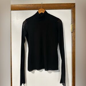 Zara Black Sheer Mock Neck Blouse